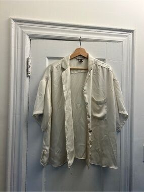 H&M Silky Cream Button-Up Short Sleeve Shirt